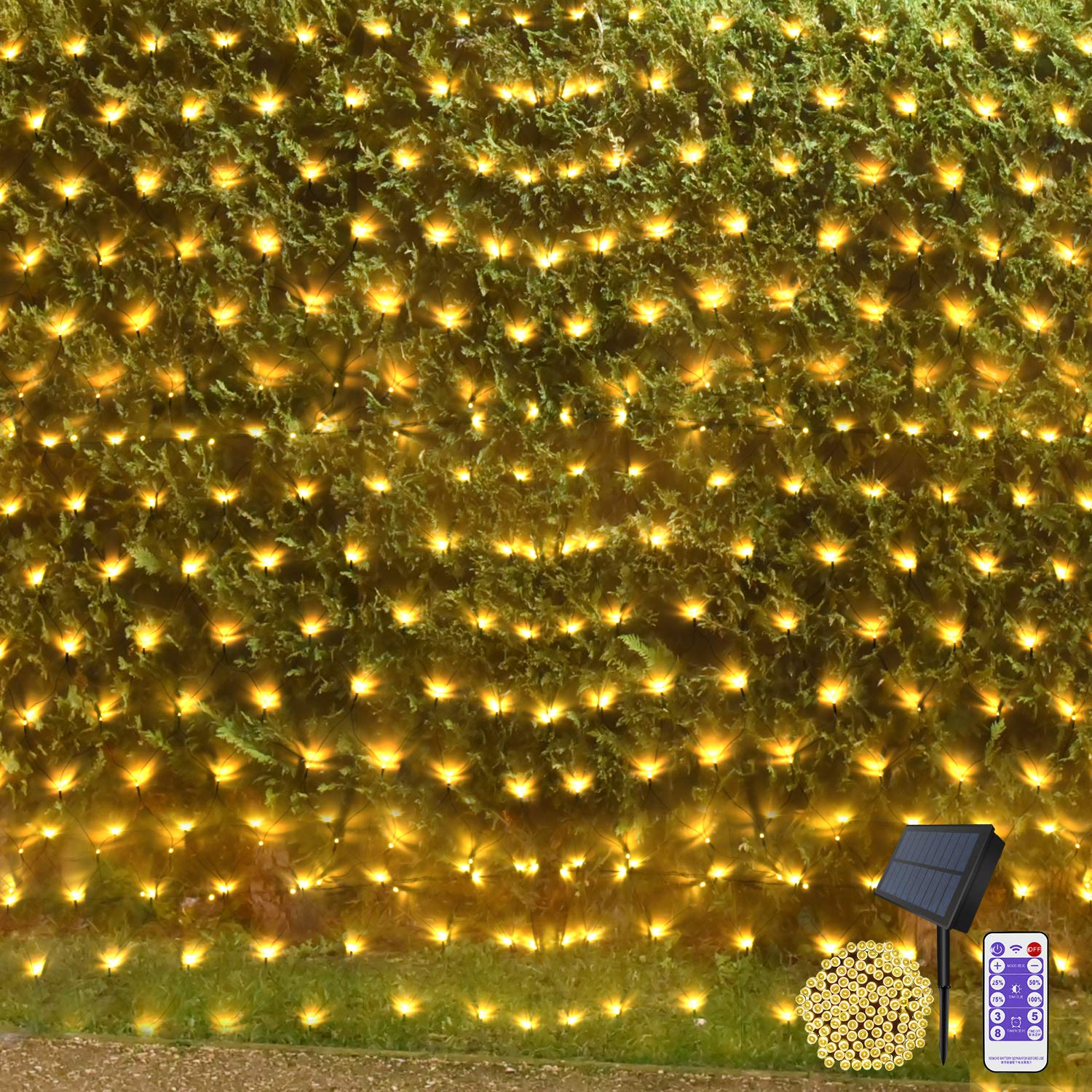 CERIAL 4.5 x 1.5m Net Lights Christmas Outdoor Mesh Light for Bushes,Outside Solar Garden Fairy Lights with Remote for Tree Balcony Fence Yard Decor(Warm White)