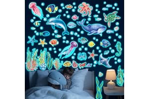 DECOWALL Glow-in-the-Dark Ocean Animals Wall Stickers – Whale, Dolphin, Jellyfish & Sea Turtle Decals for Kids Bedroom, Nurse