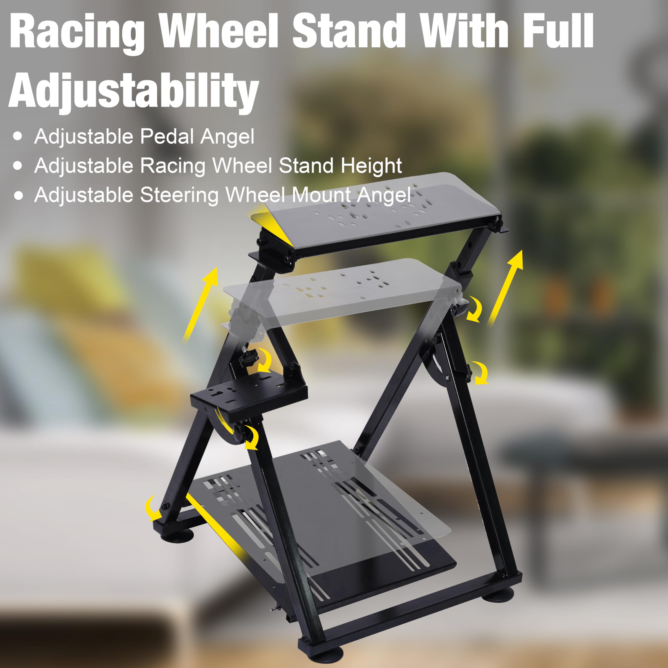 PLLOVOR racing wheel stand Foldable with Triangular Base, Adjustable Height and Angle, Handbrake Compatible for Logitech G27 G29 G920 G923, Thrustmaster T300 T248, Fanatec Racing Simulator Cockpit