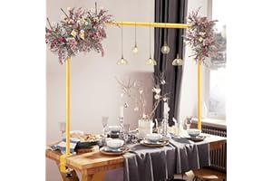 NISOGER Over The Table Rod Stand with Clamps Adjustable 31-110 in Length 31-64 in Height Gold Table Balloon Arch Hanging Stand with Storage Bag for Halloween Christmas Wedding Birthday Party Decoration