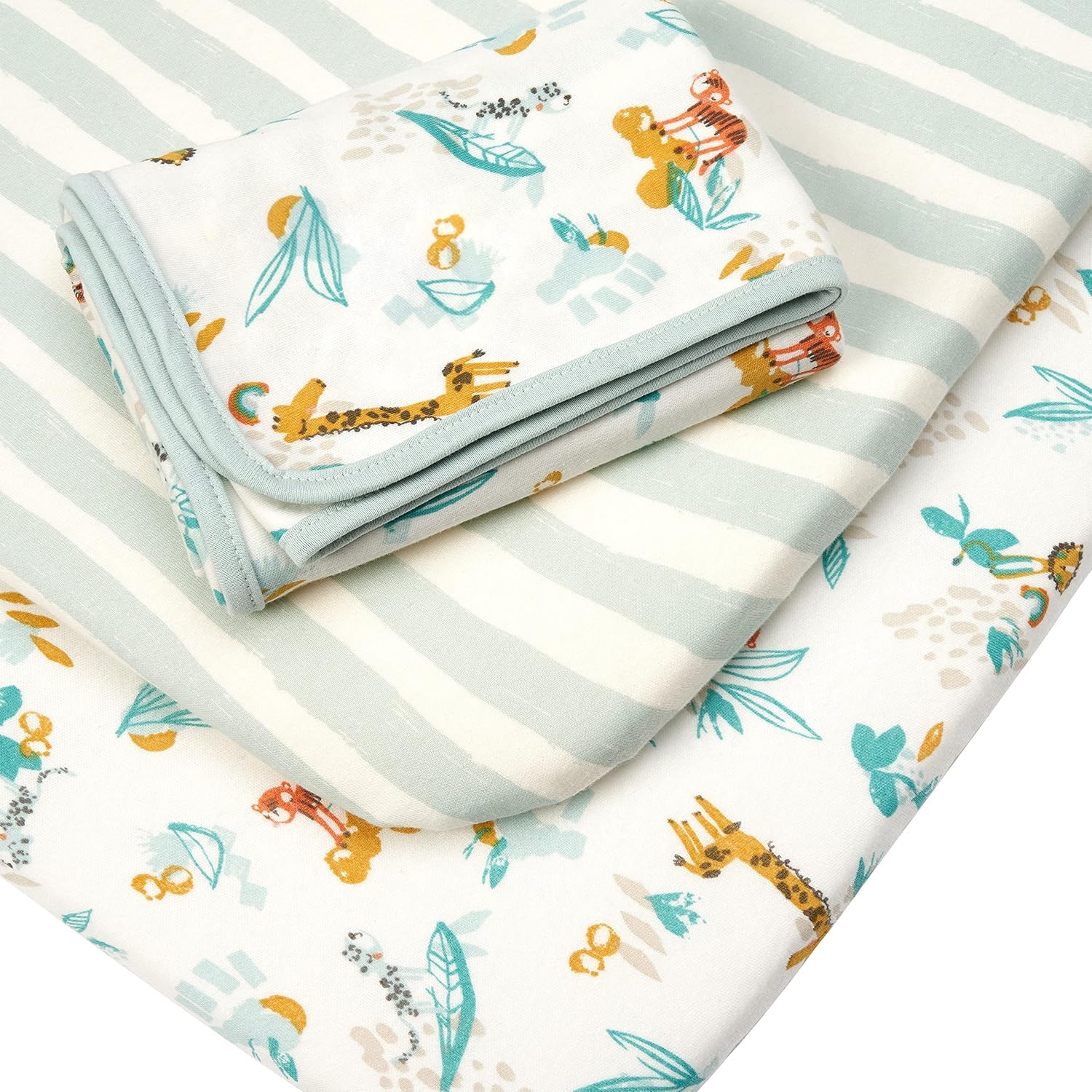 Tutti Bambini Bedside Crib Starter Pack | 2 Crib Fitted Sheets with an Interlock Coverlet, 100% Organic Cotton, Fits 53x80cm to 60x90cm Mattresses | Run Wild