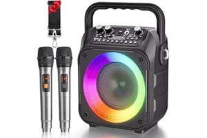 Karaoke Machine for Adults Kids, Portable Bluetooth Karaoke Speaker with 2 Wireless Microphones System with Lights, Karaoke M
