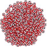 Red Evil Eye Beads Flat Round Beads Handmade Resin Beads Charms for DIY Bracelets Necklace Jewelry Making (Red)