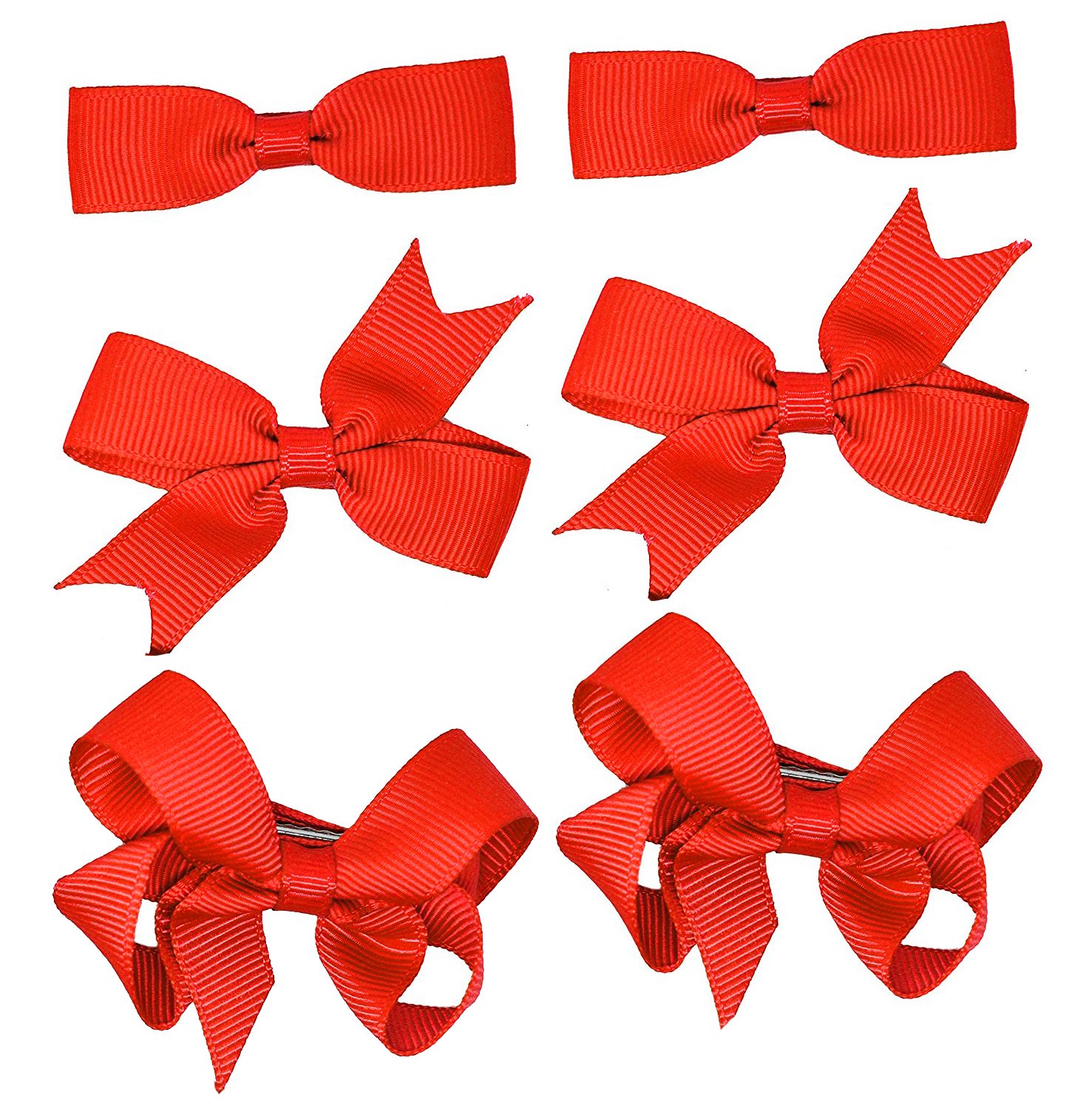 6 Clips (3 Pairs) School Bows Girls Small Hair Grosgrain Ribbon Hair Accessories Uniform (Red)