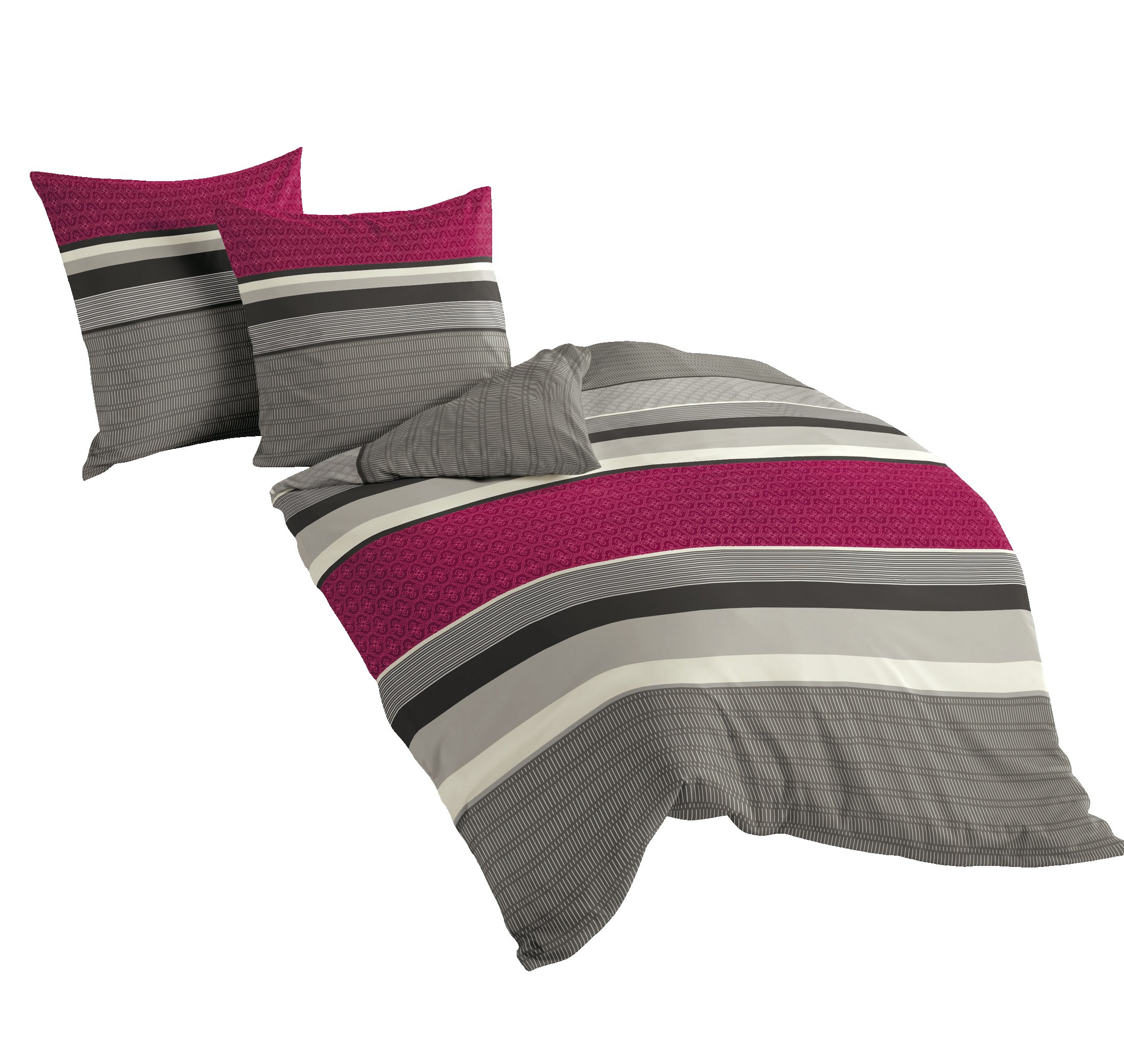 Bierbaum 4630_19 Flannelette Bedding Design 200 x 200 cm and 2x 80 x80 cm Raspberry