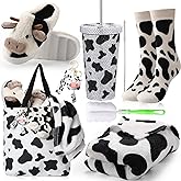 FillTouch Cow Gifts for Women Cow Stuff Stainless Tumbler with Lid Blanket Socks Slippers Tote Bag Keychain Gifts for Coworker Teachers Mother Nurses Day Birthday Xmas New Year(Black)