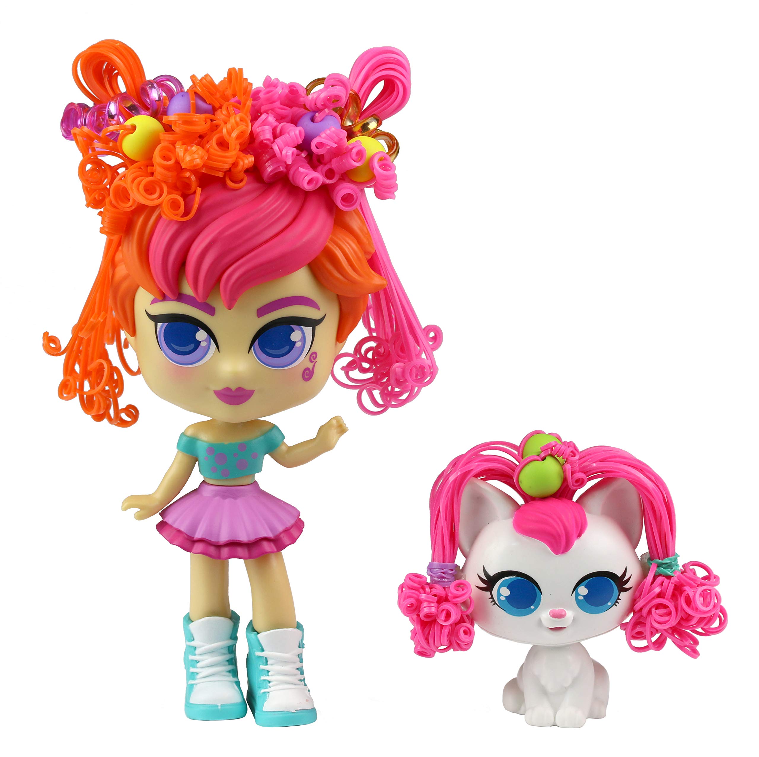 CURLIGIRLS 82099 Meili & LULU by Silverlit, Hairdressing Dolls, Dolls with Magic Hair, Includes Accessories, Doll 15 cm, Pet 6 cm, Colourful, from 3 Years