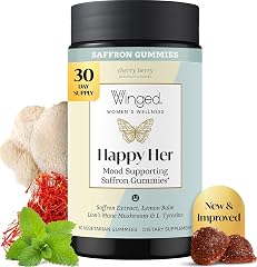 Winged Wellness Happy Her, Daily Mood Support Gummies for Women, 60 Gummies | Daily Mood Enhancer Vegan Supplement - Saffron,
