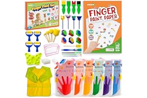 KOVIEDE Washable Finger Paint Set for Kids 38Pcs Non Toxic Art Painting Supplies for Baby, 6 Colors (100ML), Finger Paint Pad, Sponge, Palette, Brush Set, Arts Crafts for Toddlers