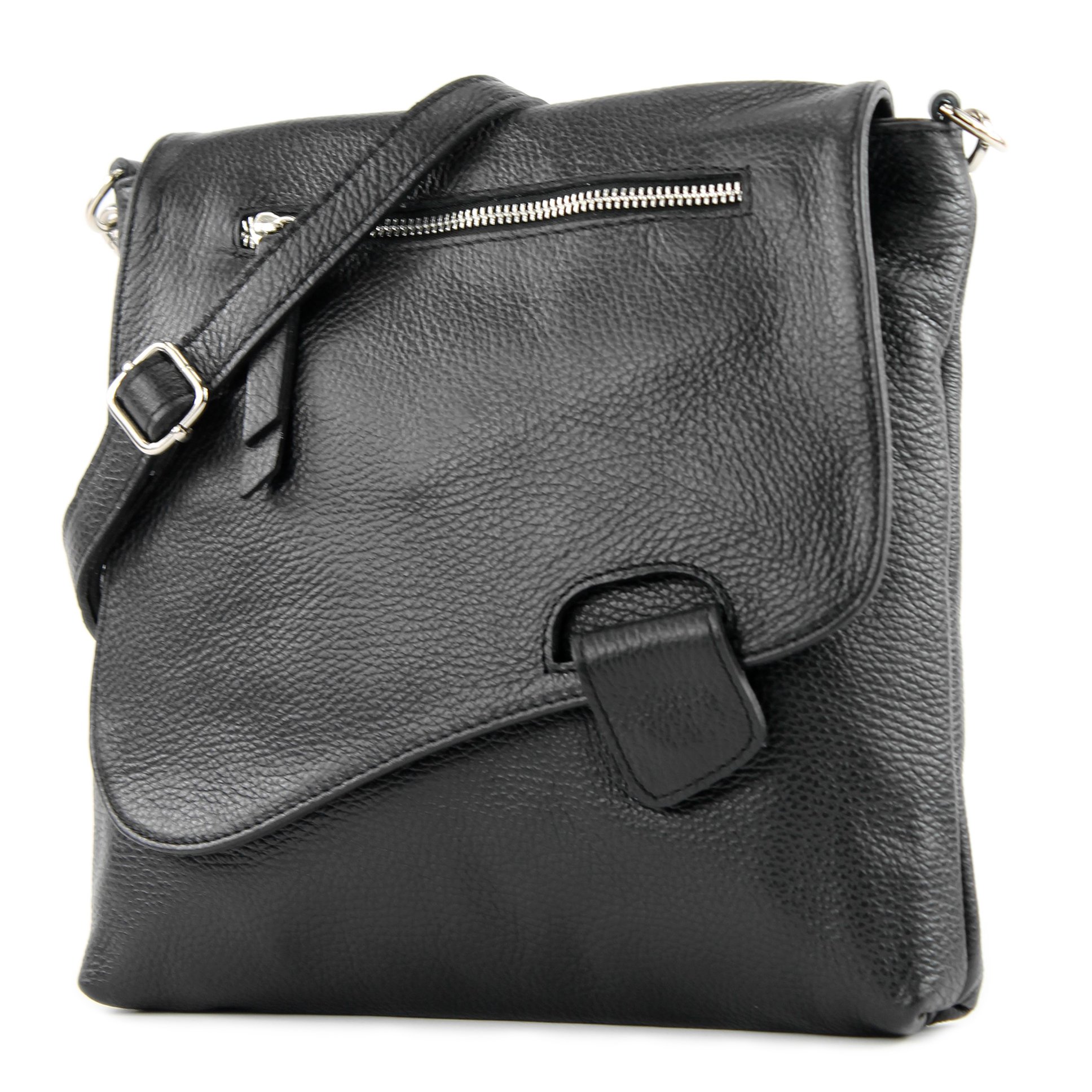 modamoda de - T146 - ital messenger bag shoulder bag made of leather, color: black2021