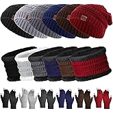 Geyoga 18 Pcs Winter Hat Scarf Gloves Set for Men Women Fleece Knit Beanie Warm Lined Neck Warmer Touchscreen Gloves Set