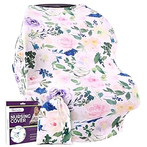 Nursing Cover Carseat Canopy – Ultra Soft and Stretchy Fabric – Breastfeeding Scarf, Baby Car Seat Cover for Girls & Boys, Stroller Sunshade – Gift Packaged - Bonus Nursing Guide Included