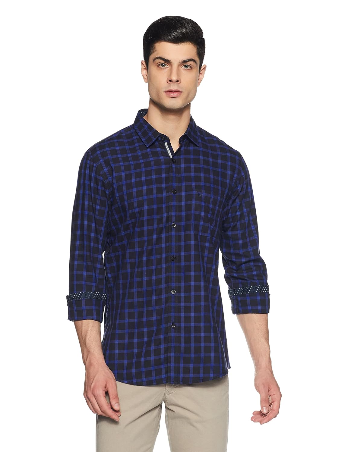 allen solly men's checkered regular fit cotton casual shirt