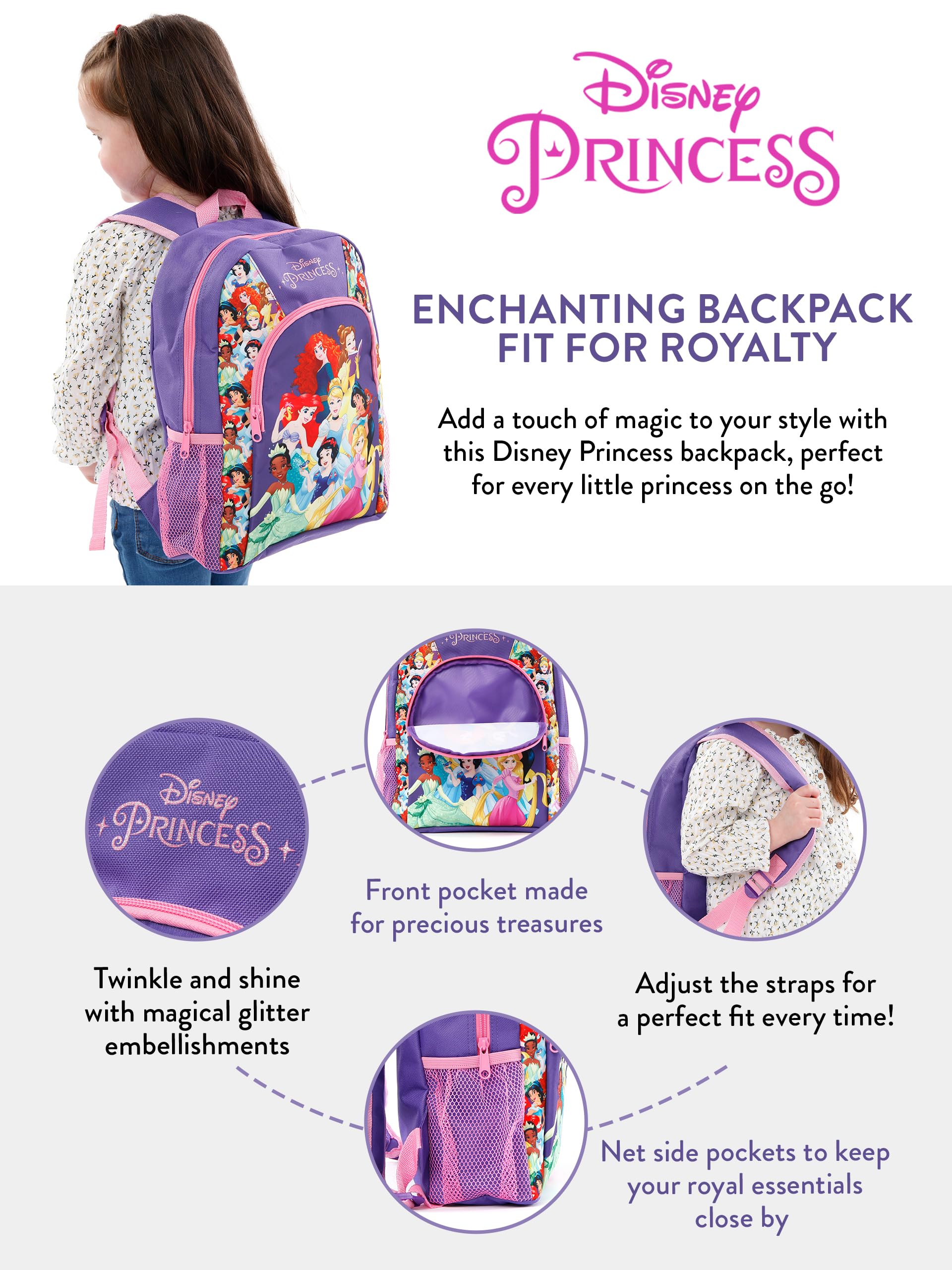 Disney Princess Backpack | Backpacks for Girls | School Bag for Kids