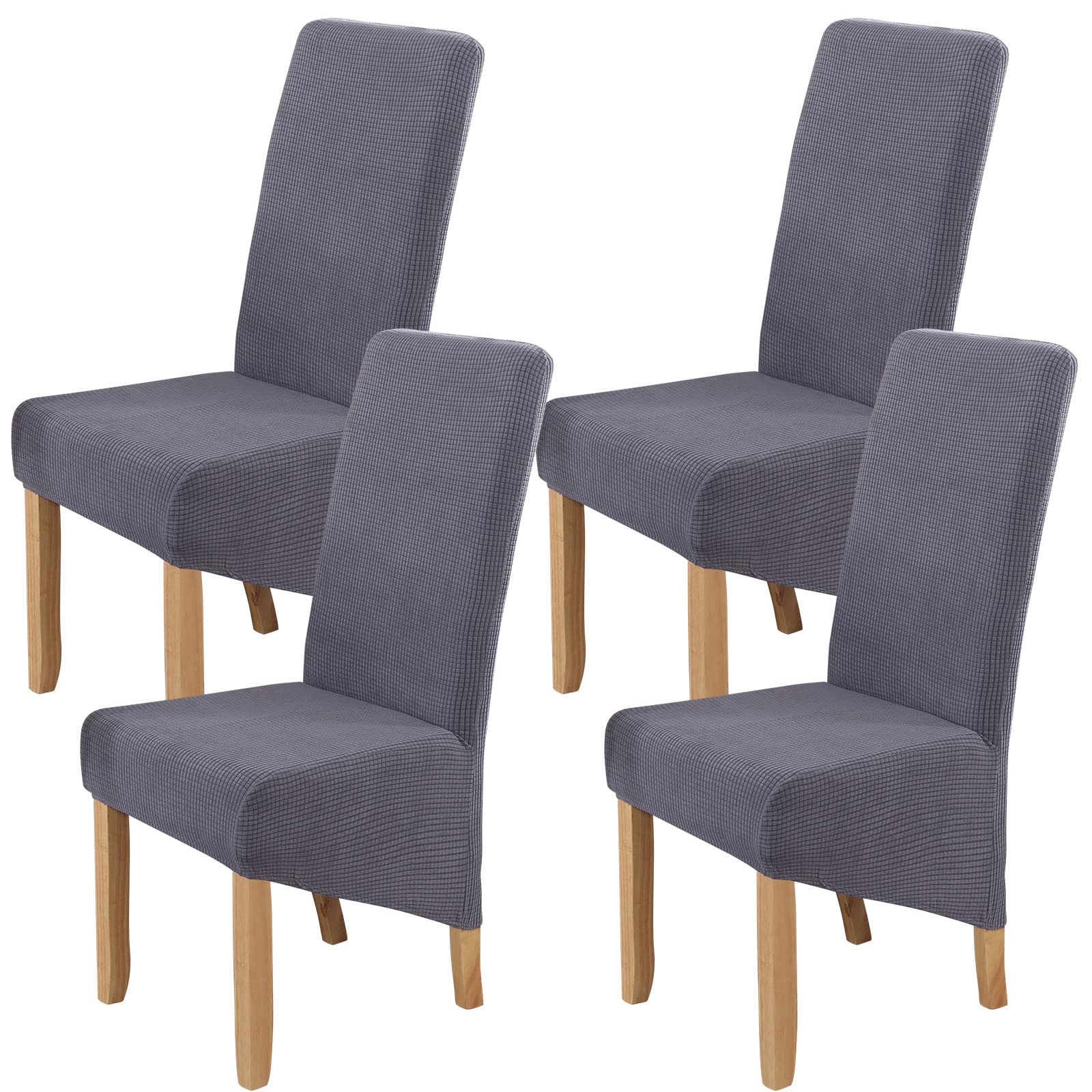 Polar Fleece Large Size Dining Chair Covers Set of 4,Dining Room Chair Slipcovers,Stretch Removable Washable High Back Chair Covers for Dining Room,Hotel,Kitchen,Banquet,Home(Silver Grey,Pack of 4)