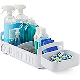 YouCopia RollOut Caddy Rolling Storage Bin with 2 Adjustable Dividers and Removable Basket for Kitchen and Bathroom Under Sink Organization, 8" Wide