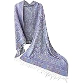 Paisley Jacquard Pashmina Rave Shawl Wraps Scarf for Women, Evening Wedding Festival Accessory with Fringe