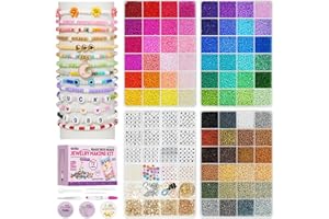 Gionlion 22000Pcs Bracelet Making Kit 4 Boxes - 72 Colors 8/0 Glass Seed Beads and Letter Beads Friendship Bracelet Kit with Crafts Charms for Bracelets Necklace Earring Making
