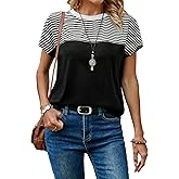 Floerns Women's Casual Striped Crew Neck Short Sleeve T Shirts Tee Tops
