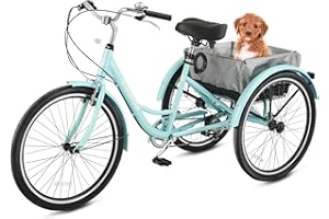 VIRIBUS Adult Tricycle, 1&7 Speed Tricycle for Adults 24 26 Inch, 3 Wheel Bikes for Adults with Lock Basket & Bag, Adult Tricycles for Women Men Seniors Dual Chain, Adult Trike, Three Wheel Bikes