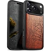 Carveit Magnetic Wooden Case for iPhone 17 Pro Case, Wood Artisan Engraved & Black Soft TPU Shockproof Cover, Compatible with MagSafe Wireless Chargers (The Bare Tree) Rosy