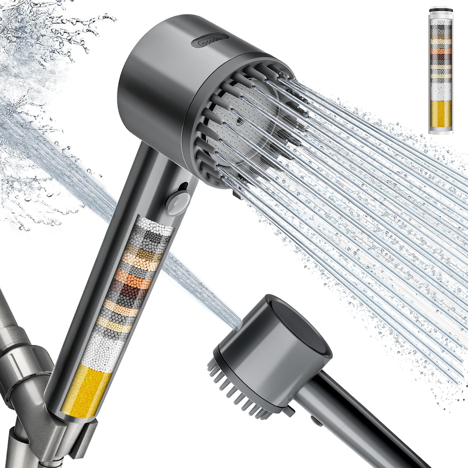 Photo 1 of Cobbe Filtered Shower Head with Handheld, High Pressure 5 Spray Mode Showerhead with Filters, Built-in Power Wash for Hard Water - Remove Chlorine - Reduces Dry Itchy Skin, Luxury Gray