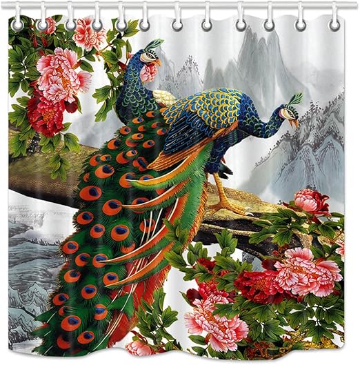 Amazon Com Nymb Glamorous Peacock In Peony Flower On Landscape
