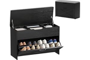 HOMCOM Shoe Bench with Storage, Farmhouse Entryway Bench with Flip Drawer, Lift Top Storage and Padded Seat Cushion for 4–8 P