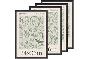 TENIBYC 24x36 Poster Frame 4 Pack, Textured Black Wood Picture Frame, Suitable for Photos, Puzzles, Paintings & Maps, Wall Hanging