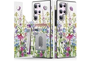 Goodon Flip Folio Leather Cover Case Wallet for Samsung Galaxy S25 Ultra Protective Phone Case | with Trendy Floral Design, 3 Card Slots, Kickstand Function, for Women Girls, Blooming Wildflowers