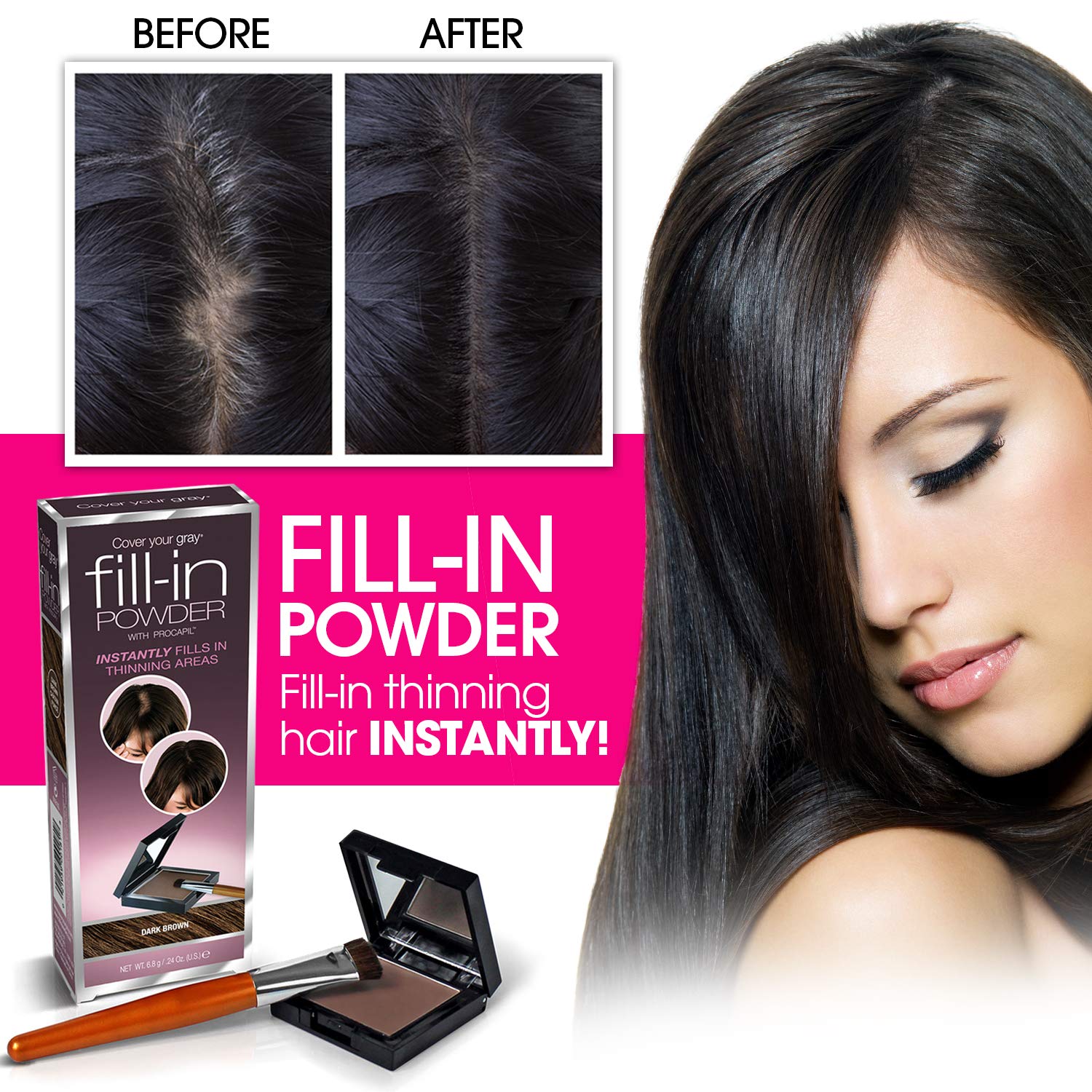 Cover Your Gray Fill in Powder - Medium Brown- Root Cover Up and Hair Volumizing Powder, Hair Filler For Thinning Hair, Root Touch Up Powder, Instantly Fills In Thinning Areas : Hair And Scalp Treatments : Beauty
