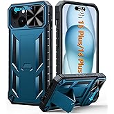 FNTCASE for iPhone 15 Plus Case: for iPhone 14 Plus Phone Case with Kickstand | Rugged Military Grade Drop Proof Protection Hard Heavy Duty Protective Sturdy Cover Blue