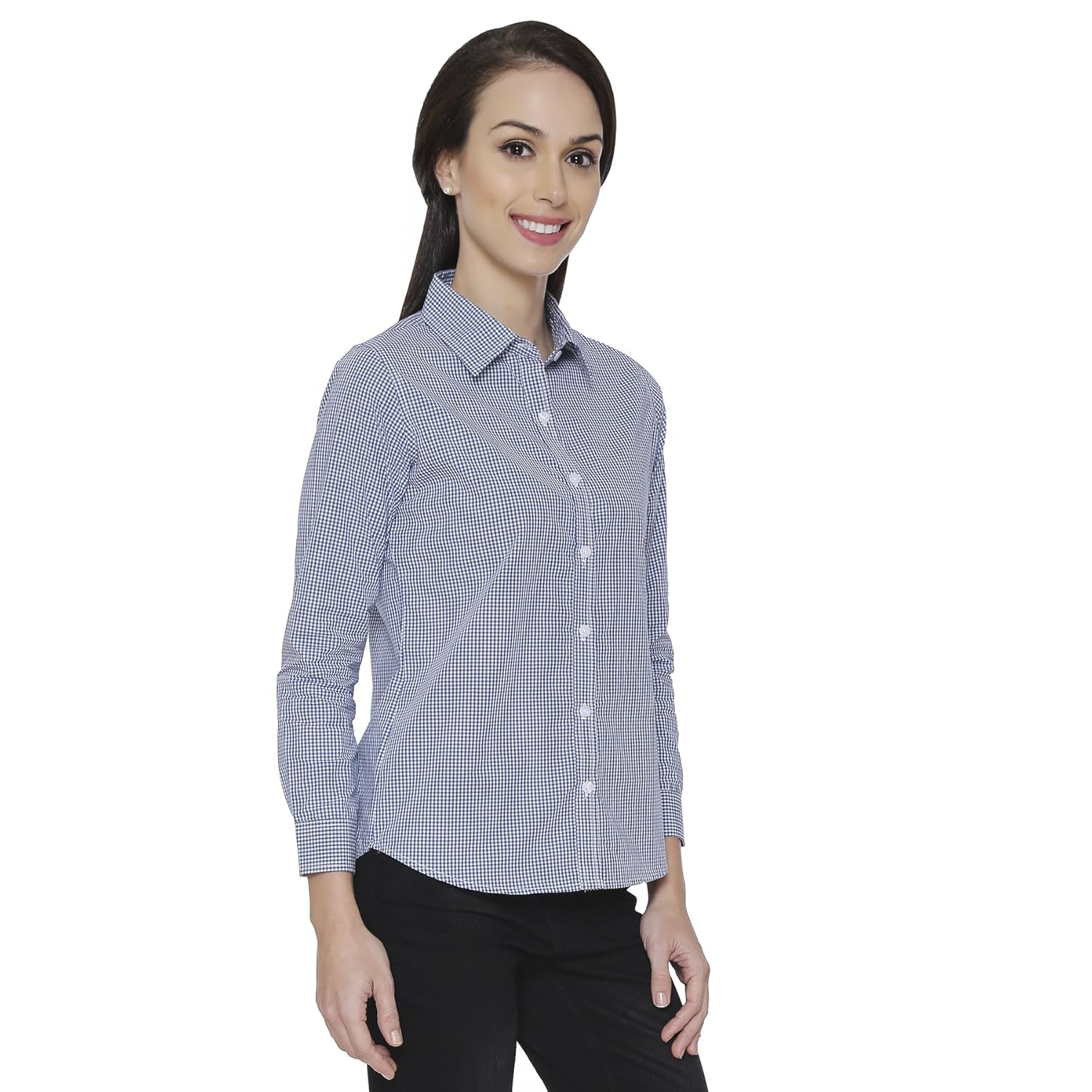 the cotton company women's checkered shirt - white & blue