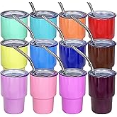 UIRZOTN 3oz Mini Tumbler Shot Glass with Straw and Lid, 12 Pack Stainless Steel Sublimation Shot Glasses for Wedding Party Whiskey Cocktail Bar with Straw and Lid
