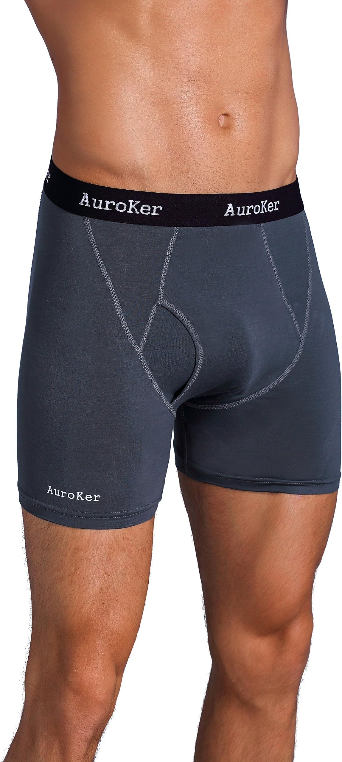 AuroKer Boxer Briefs Men's Breathable Bamboo Fiber Trunks Underwear(Grey L)