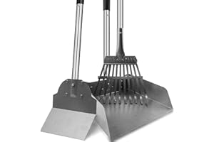 SNAGLE PAW Dog Pooper Scooper for Large Dogs, 3 Pack Adjustable Long Handle Metal Tray, Rake and Spade Poop Scoop with Bin for Pet Waste Removal, No Bending Clean Up for Medium and Large Dogs