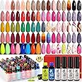 Lavender Violets 49 PCS Gel Nail Polish Set,45 Colors Spring Neon Glow in the Dark Effect with Nail Primer,Builder Base Coat,Glossy,Matte Top Coat Red Jelly Nude Glitter New Year Gifts for Women A950