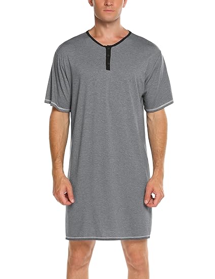 UNibelle Herren Nachthemd Kurzarm Schlafanzug Schlafhemd Pyjama Sleepshirt Nachtwäsche