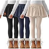 LessonZoo 3 Pack Girls Fleece School Uniform Pants Leggings with Ruffle Skirt Kids Thermal Footless Stretch Pants 5-14 Years
