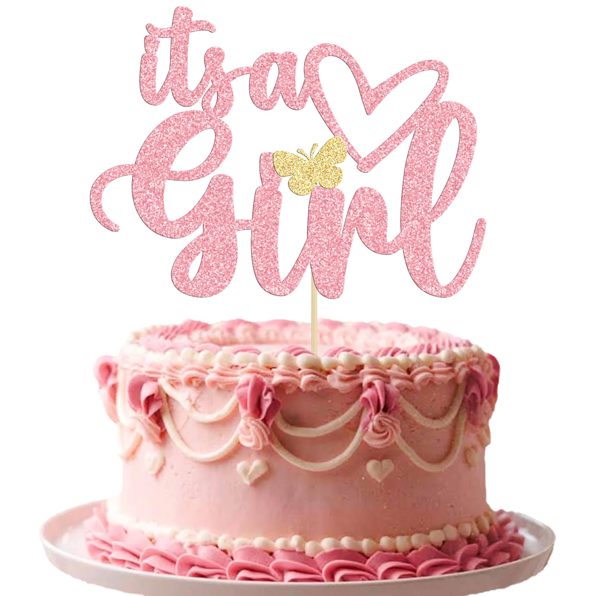 Gyufise 1 Pack Pink Glitter It's a Girl Cake Topper Gender Reveal Cake Decoration Pick for Baby Shower Gender Reveal Baby Girl 1st 2nd 3rd Birthday Party Decorations Supplies