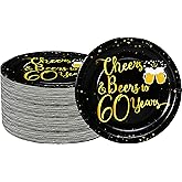 50Pcs 60th Birthday Plates 60th Birthday Party Supplies 7"60th Dessert Plate Cheers to 60 Years Cake Plates for Cheers & Beers Black Gold Theme 60th Birthday Anniversary Whiskey Party Decoration(60th)