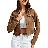andy & natalie Women's Denim Jackets Cropped Long Sleeve Basic Button Down Crop Jean Shacket with Pockets