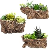 Sunnychicc 3 Pcs Driftwood Stump Log Concrete Succulent Planter, Classic | Shallow Plant Pots with Natural Log Look, Resin for Indoor Outdoor Patio Desktop Garden Vintage Creative Decor Displays