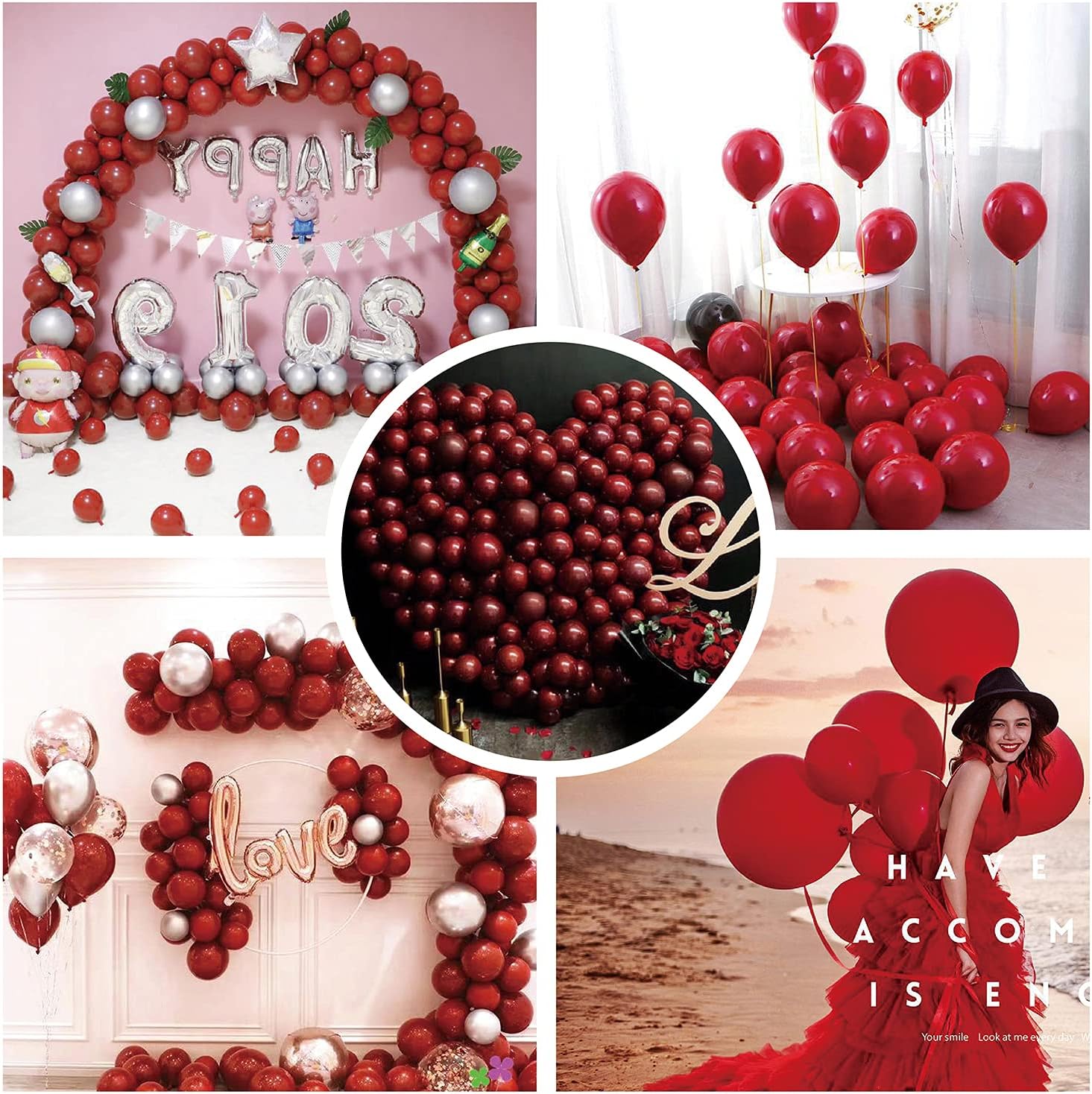 100 pcs Ruby Red Latex Party Balloons,10inch Premium Helium Quality Red Balloons Red Shiny Latex Balloons for Party Supplies and Decorations(with Red Ribbon): Toys & Games