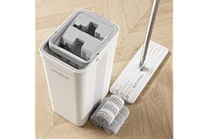 JOYMOOP mop and Bucket with Wringer Set, Flat,for Floor Cleaning with 3 Microfiber Pads, Wet and Dry Use, Household Cleaning 