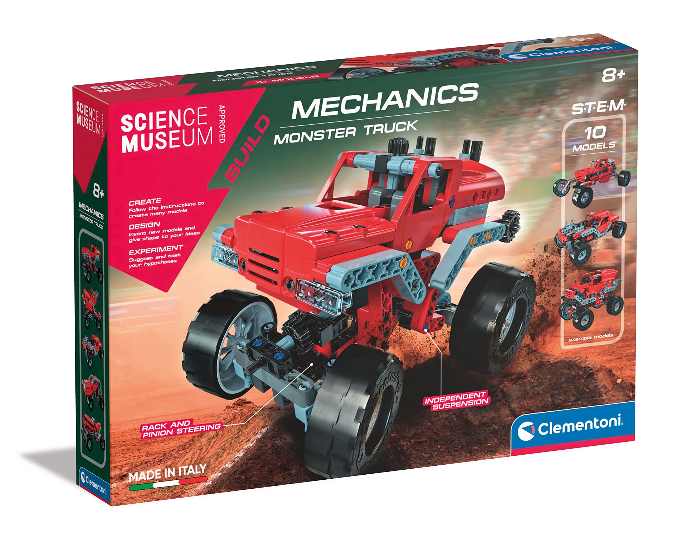 Clementoni- Science Museum Mechanical Lab: Monster Truck STEM Construction Kit, Build 10 Models! (8+ Years)