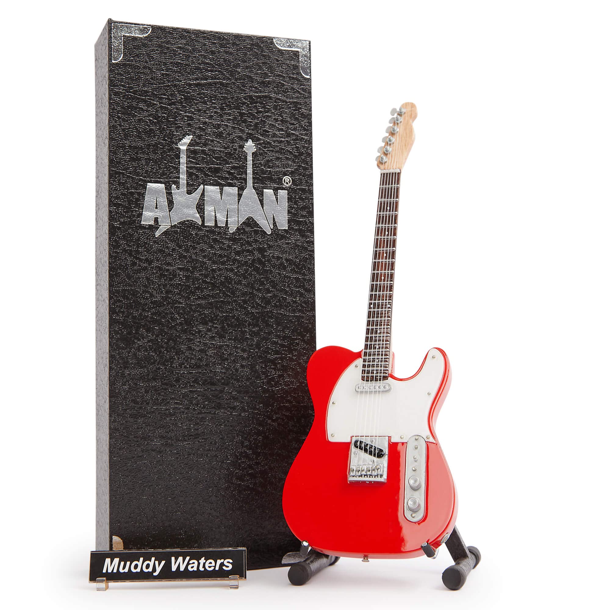 Muddy Waters: 'The Hoss' Red Guitar - Miniature Guitar Replica - Music Gifts - Handmade Ornamental 1/4 Scale - Includes a Display Box, Name Tag and Miniature Guitar Stand