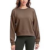 SANTINY Fleece Cropped Sweatshirts for Women Soft Crewneck Sweatshirt Pullover Long Sleeve Workout Crop Tops