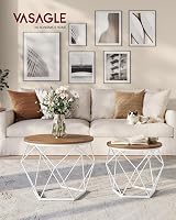 VASAGLE Round Coffee Table Set of 2 Honey Brown Cloud White LET040K41 view 2