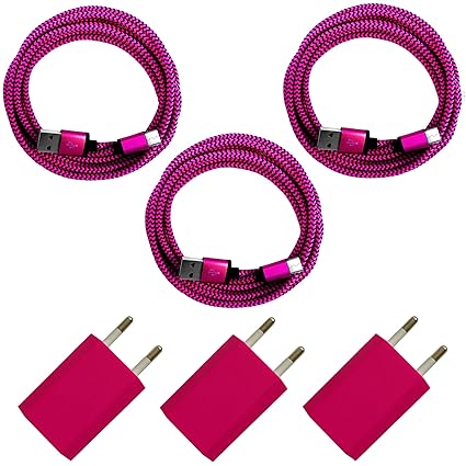 [i!®] 3X USB Netzteil 5V/1A + 3X 2m Premium Nylon USB-C Ladekabel Datenkabel Ladegerät Set für alle USB C Geräte | Smartphone